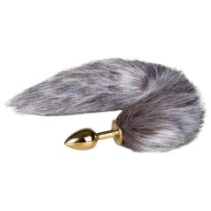   Easytoys Fox NO5 - análny kovový plug s líščím chvostom - zlatá/strieborná