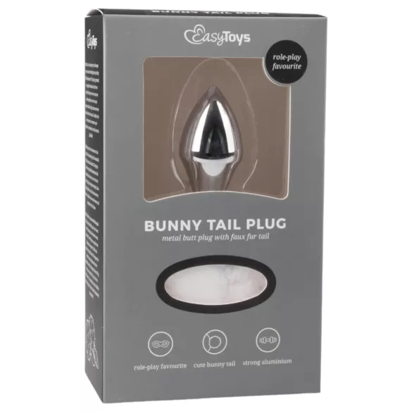 Easytoys Bunny NO1 - análny kovový kolík s králičím chvostom - strieborný/biely