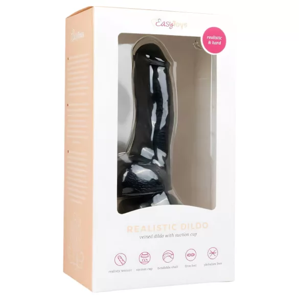Easytoys - realistický dildó s prísavkou a semenníkmi - čierny 15 cm