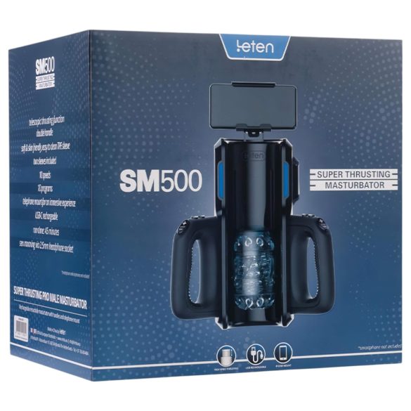 LETEN SM 500 - hore-dole pohyblivý masturbátor s držiakom na telefón (čierny)