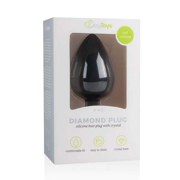 Easytoys Diamond - čierny análny kolík s bielym kameňom (veľký)