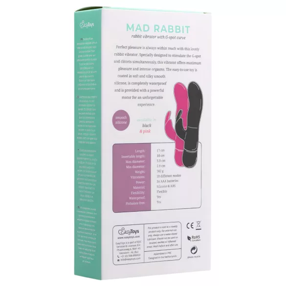 Easytoys Mad Rabbit - vibrátor s králičími uškami na klitoris - ružový
