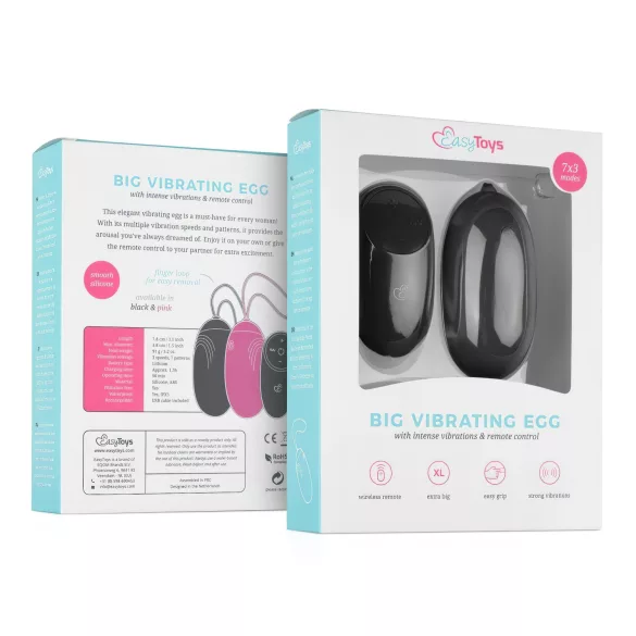 Easytoys - vibračné vajíčko - bezdrôtové, vodeodolné - čierne