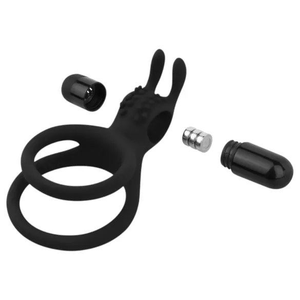 Easytoys - vibračný erekčný krúžok na penis a semenníky - čierny