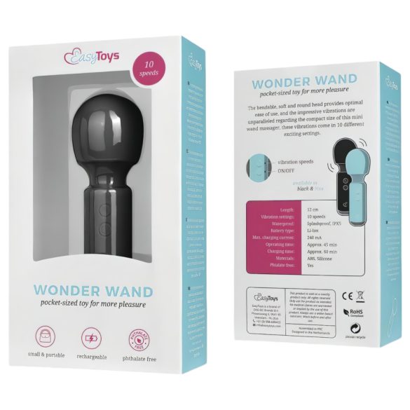 Easytoys Wonder Wand - nabíjateľný mini masážny vibrátor (čierny)
