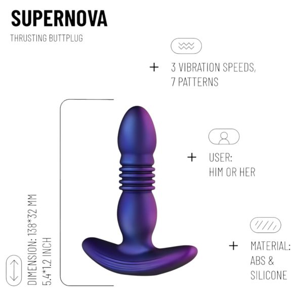 Hueman - análne dildo s posuvom a vibráciou - fialové