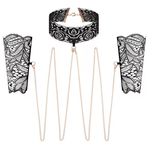 Rosy Gold - obojok a putá na zápästia - čierna