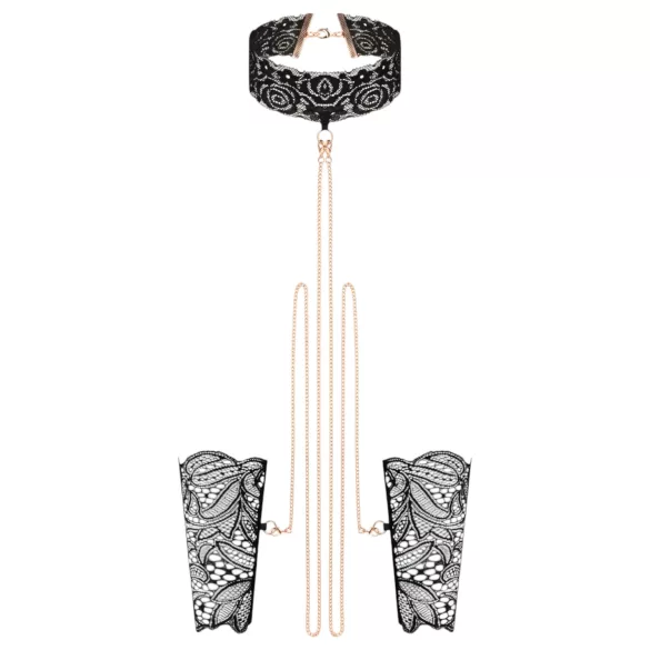 Rosy Gold - obojok a putá na zápästia - čierna