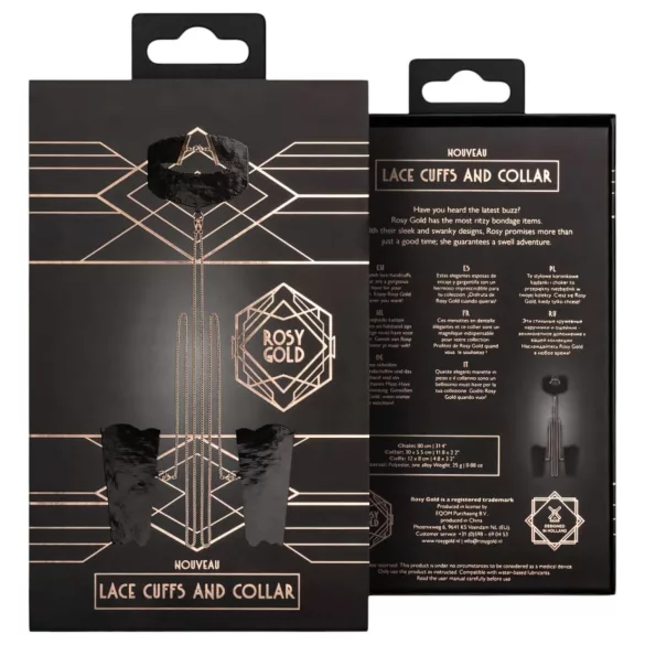 Rosy Gold - obojok a putá na zápästia - čierna