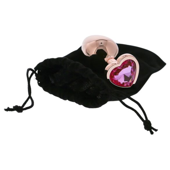 Gleaming Love - análna hliníková zátka so srdiečkovým kameňom - M - ružové zlato