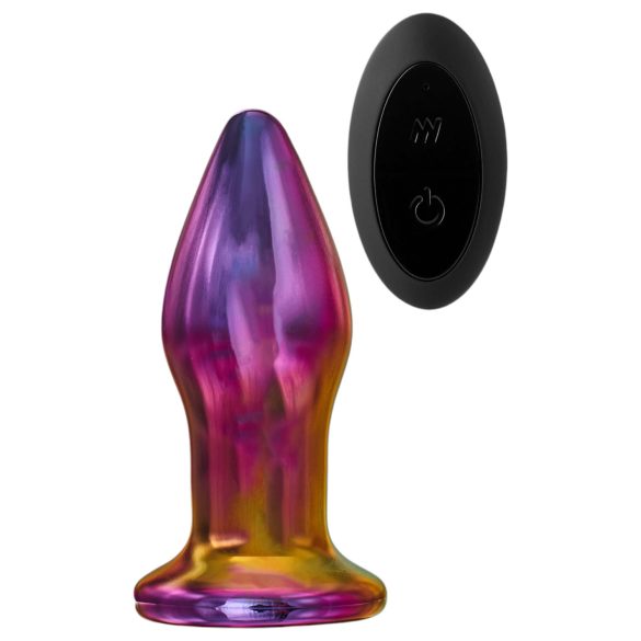 Glamour Glass - kužeľový, rádiový, sklenený análny vibrátor (farebný)