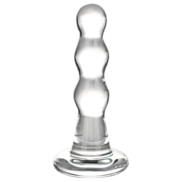 GLAS – vlnité sklenené análne dildo (priehľadné)