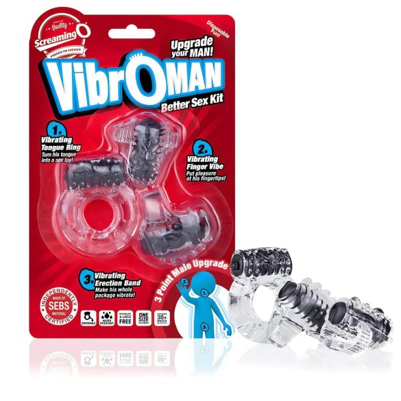 Screaming Vibroman - vibračná sada krúžkov na penis (čierna)