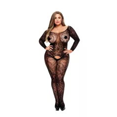   Baci - plus size erotický catsuit s dlhým rukávom - čierny - XL/XXL