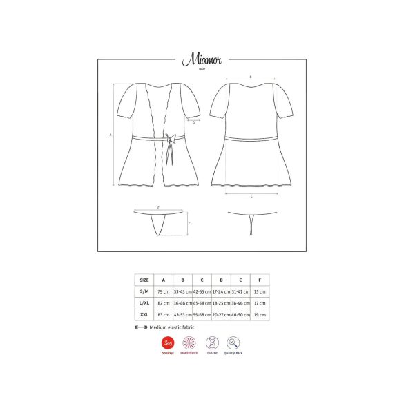 Obsessive Miamor Róba - župan s čipkovými rukávmi a tangá (čierna) - L/XL