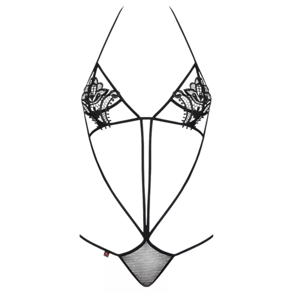 Obsessive - dámske body s ramienkami a čipkou - čierne S/M