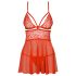 Obsessive 838-BAB-3 - pikantná čipkovaná babydoll a tanga (červená) - L/XL