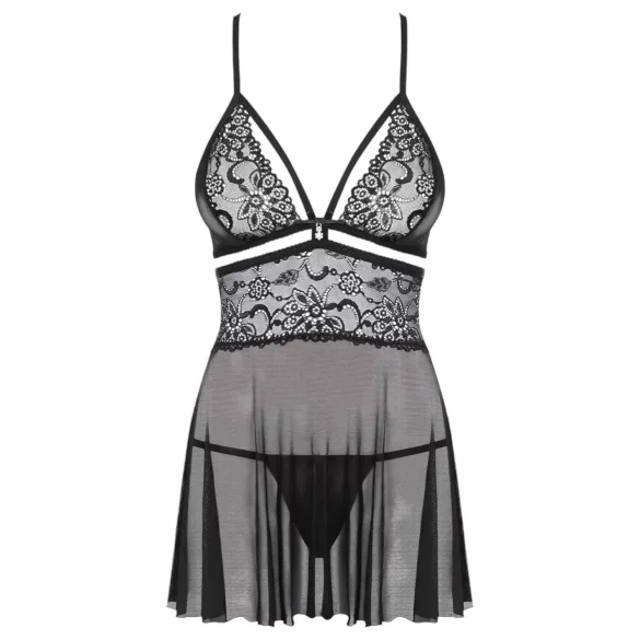 Obsessive - babydoll súprava - čipkovaná priehľadná - čierna - L/XL