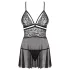 Obsessive - babydoll súprava - čipkovaná priehľadná - čierna - L/XL