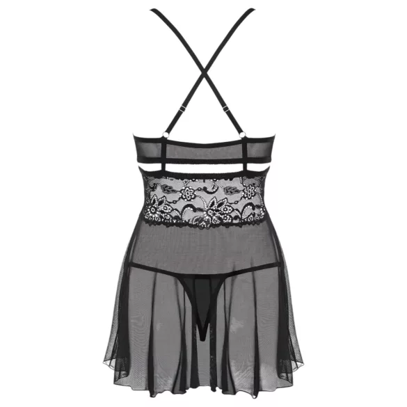 Obsessive - babydoll súprava - čipkovaná priehľadná - čierna - L/XL