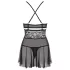 Obsessive - babydoll súprava - čipkovaná priehľadná - čierna - 2XL/3XL