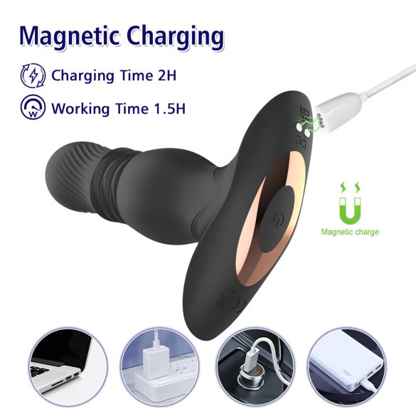 Aixiasia Roy - vibračný anál plug s pohonom - bezdrôtový, čierny