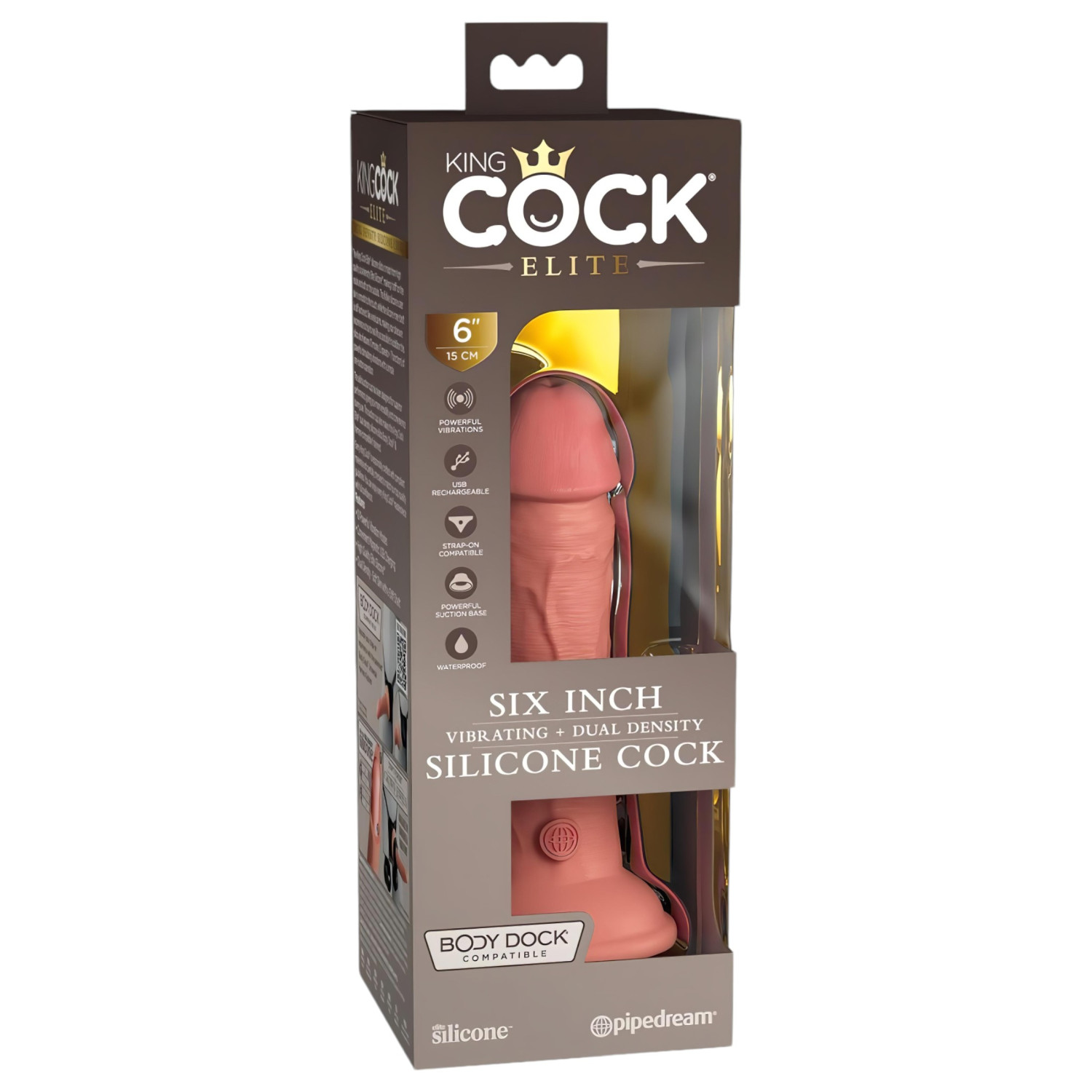 King Cock Elite 6 - realistický vibrátor 15cm (tmavý prírodný)